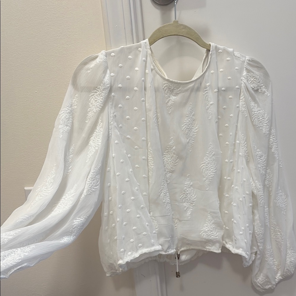 Zara White Puff Sleeve Boxy Blouse cropped